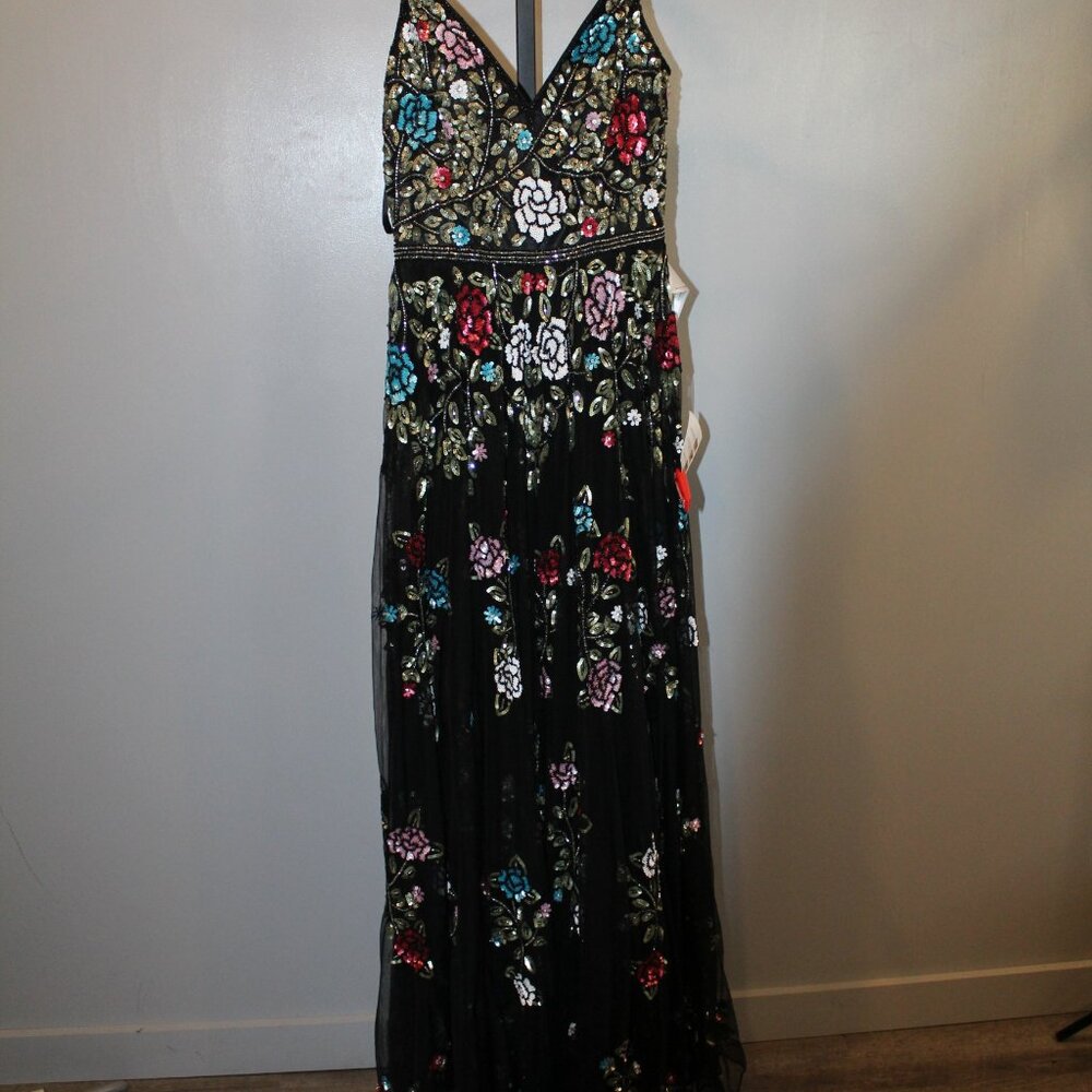 NEW Mac Duggal EMBELLISHED FLORAL SEQUINED GOWN 5400 BLACK MULTI - Picture 5 of 11